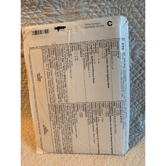 McCall's Mr Mrs Reindeer Doll Sewing Pattern 755 - uncut - Picture 2 of 3